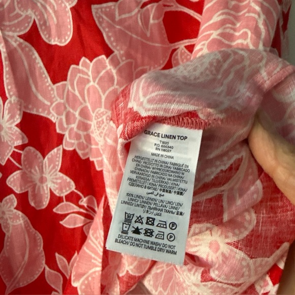 Boden Grace Linen Top Blouse Floral Red and Pink Size 6 linen - Picture 5 of 7